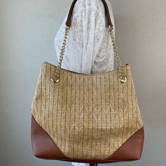 INC International Concepts Faux Woven Straw and Leather Trim Purse EUC - Picture 1 of 9